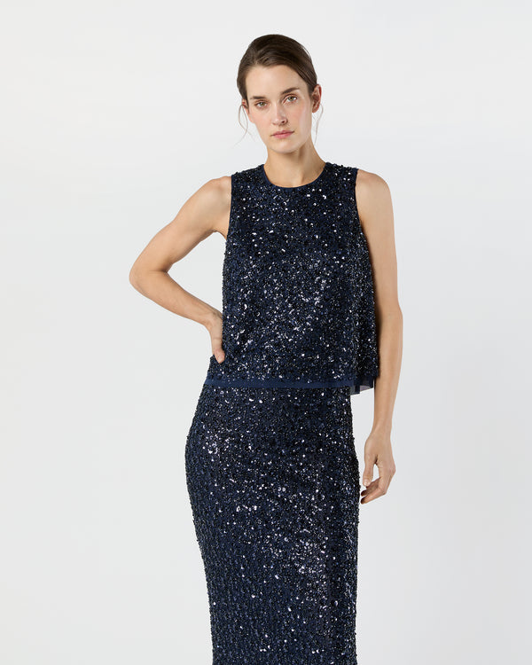 sid mashburn Gia Shell in Navy Beaded Mesh