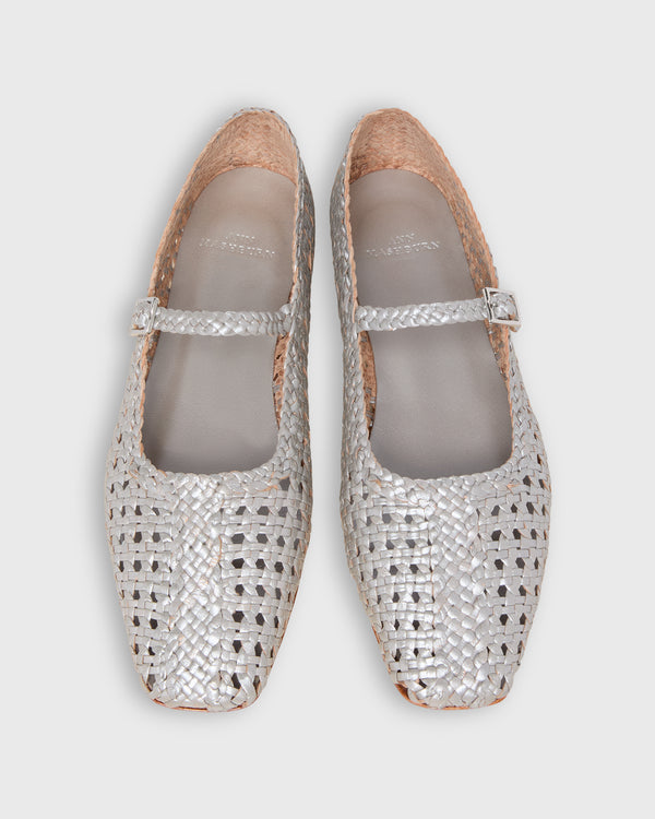 Sid Mashburn Handwoven Mary Jane In Silver Leather