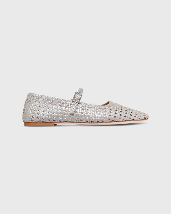 sid mashburn Handwoven Mary Jane in Silver Leather