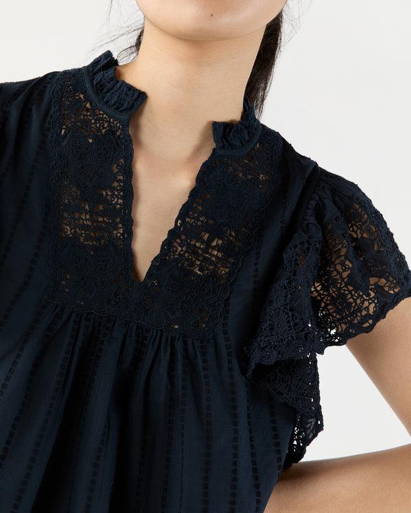 Sid Mashburn Jolie Flutter Sleeve Top In Midnight