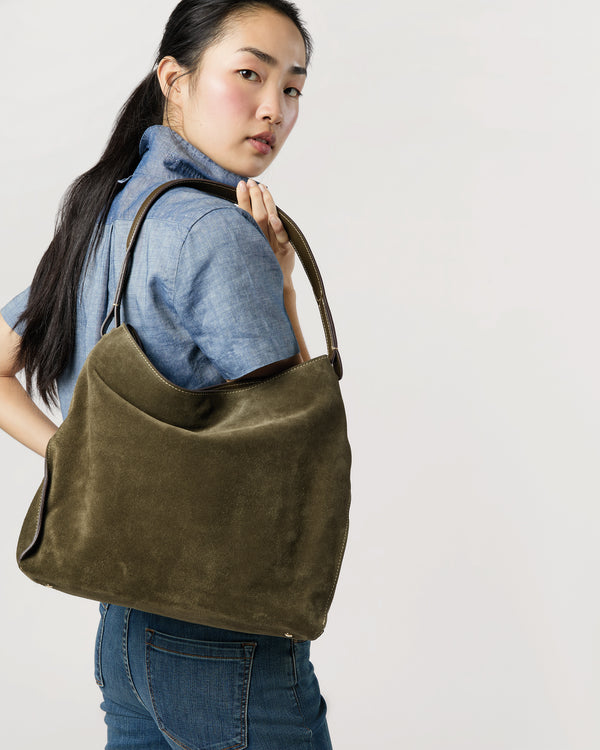 Sid Mashburn Jude Hobo Bag In Olive Suede/Leather