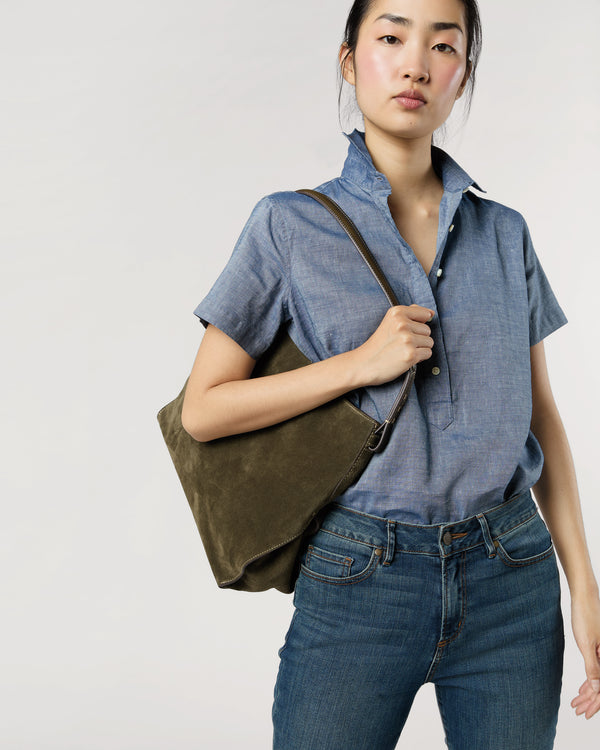 Sid Mashburn Jude Hobo Bag In Olive Suede/Leather