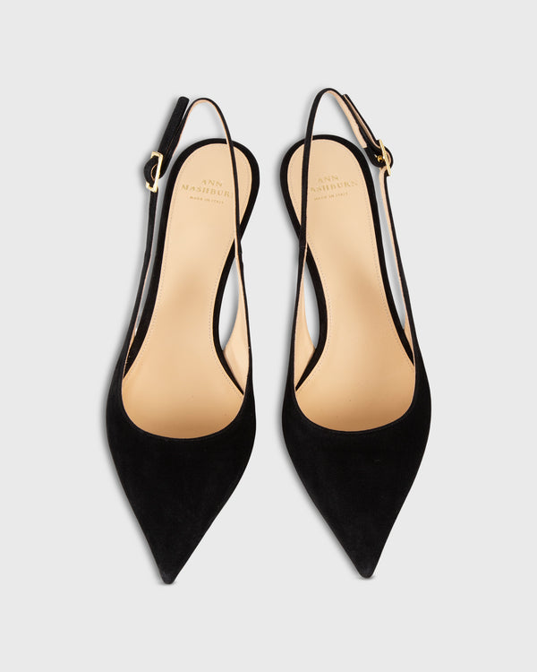 Sid Mashburn Kitten Heel Slingback In Black Suede