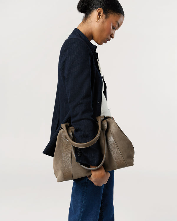 Sid Mashburn Liza Tote In Dark Taupe Suede/Leather