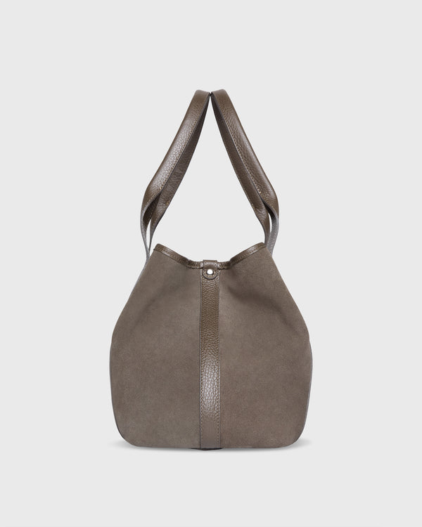 Sid Mashburn Liza Tote In Dark Taupe Suede/Leather