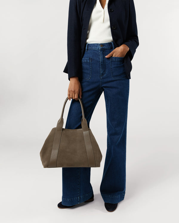 Sid Mashburn Liza Tote In Dark Taupe Suede/Leather