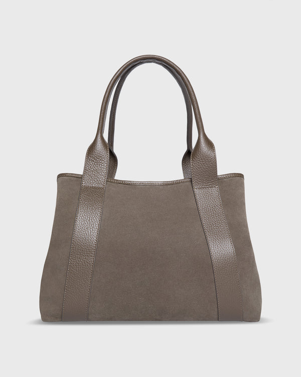 sid mashburn Liza Tote in Dark Taupe Suede/Leather