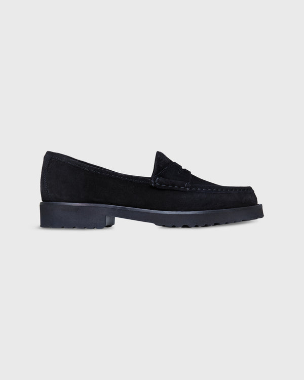 sid mashburn Lug Sole Loafer in Black Suede