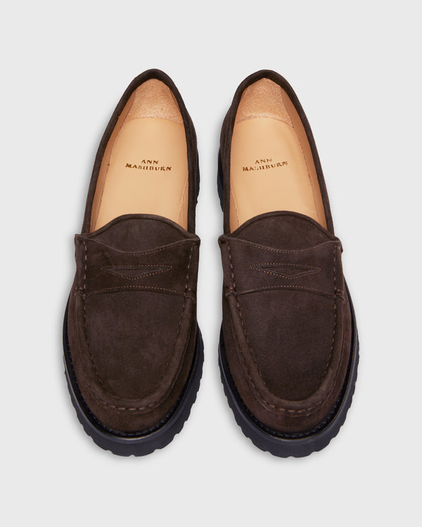 Sid Mashburn Lug Sole Loafer In Chocolate Suede