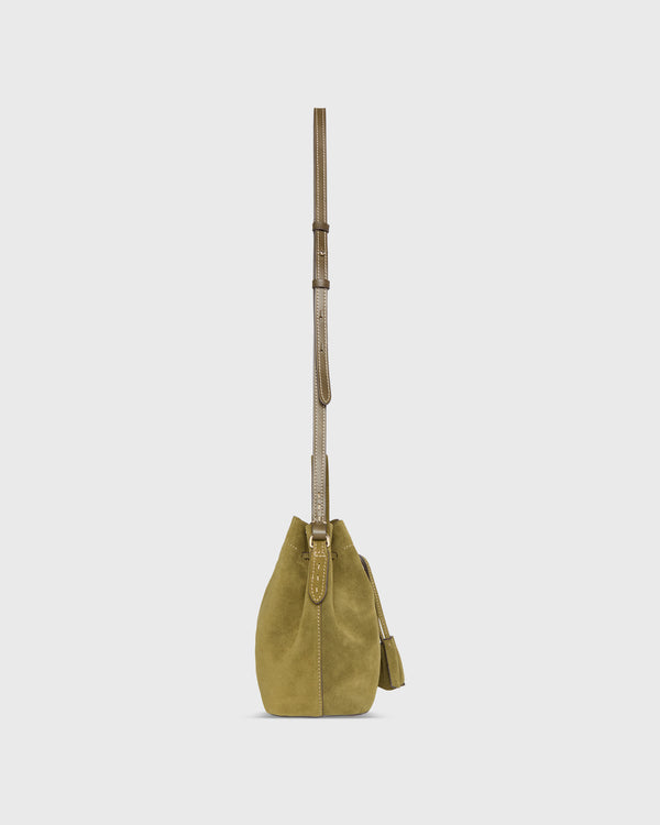 Sid Mashburn Lulu Bucket Bag In Olive Suede