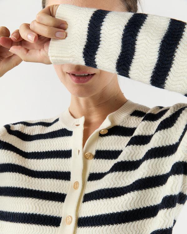 Sid Mashburn Manon Cardigan In Ecru/Dark Navy