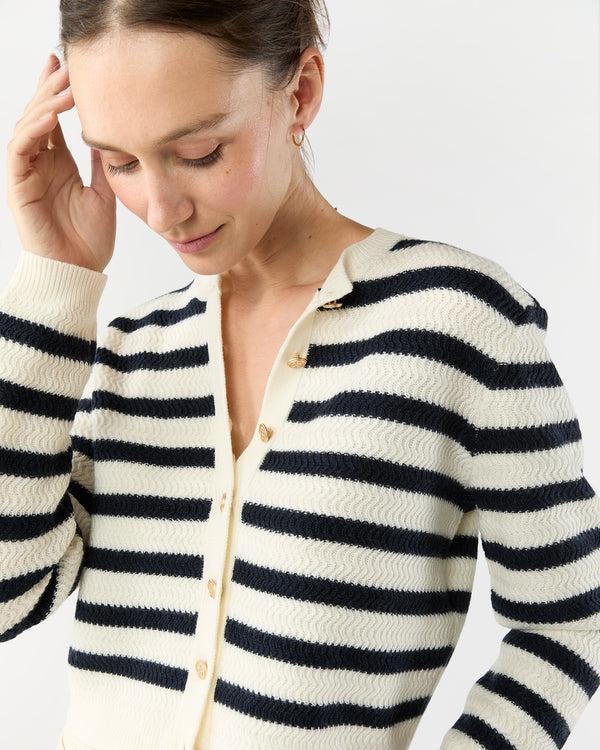 Sid Mashburn Manon Cardigan In Ecru/Dark Navy