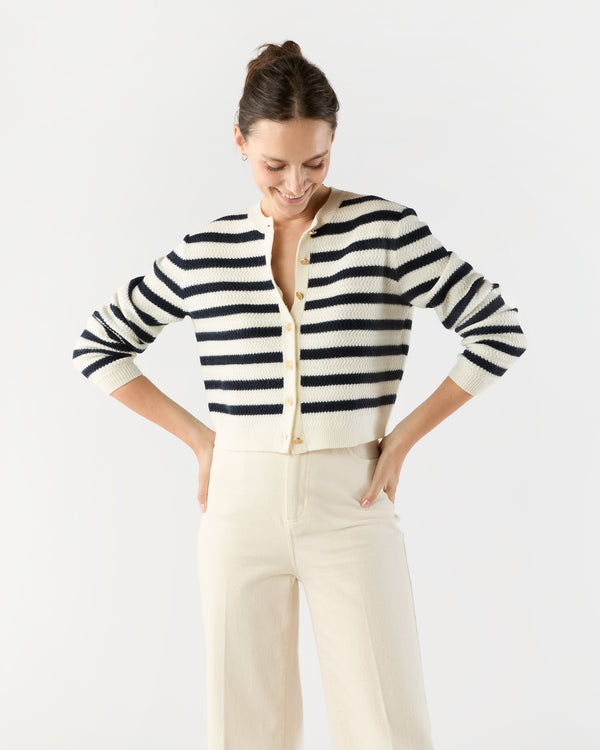 sid mashburn Manon Cardigan in Ecru/Dark Navy