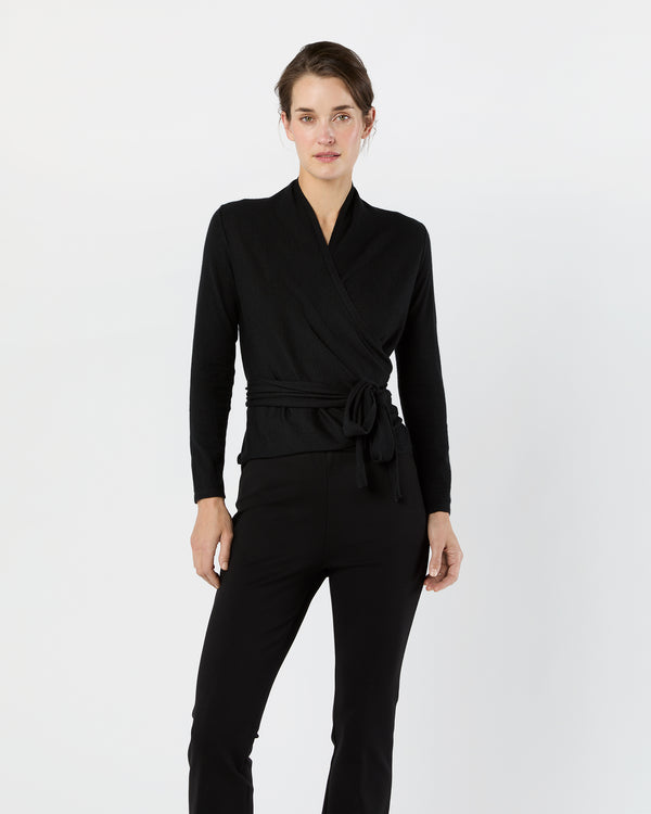 sid mashburn Mika Wrap Sweater in Black Cashmere