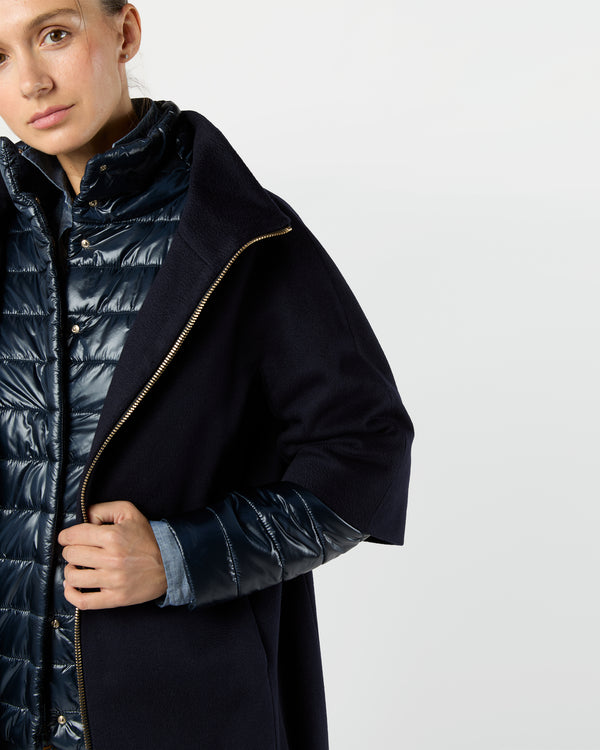 Sid Mashburn Mixed Media Cocoon Coat In Navy Blue