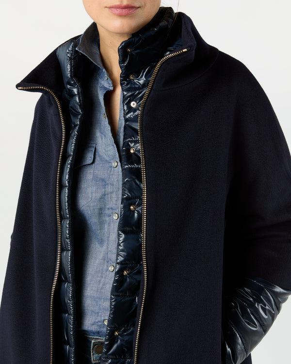 Sid Mashburn Mixed Media Cocoon Coat In Navy Blue