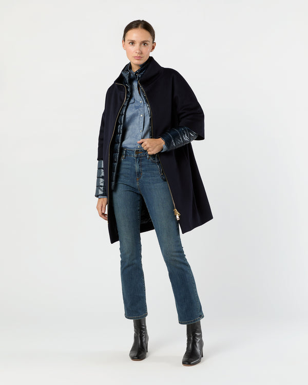 Sid Mashburn Mixed Media Cocoon Coat In Navy Blue