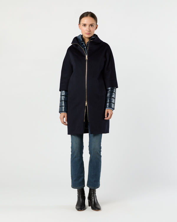 sid mashburn Mixed Media Cocoon Coat in Navy Blue