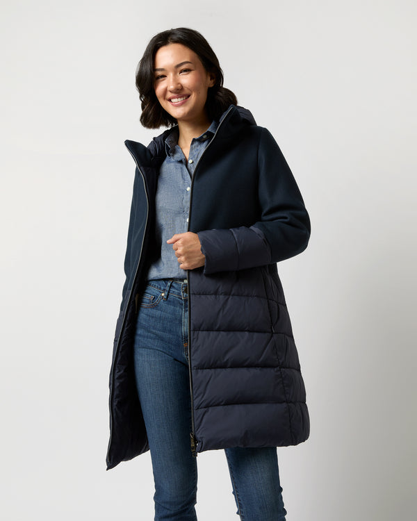 Sid Mashburn Mixed Media Quilted Coat In Navy