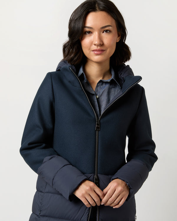 Sid Mashburn Mixed Media Quilted Coat In Navy