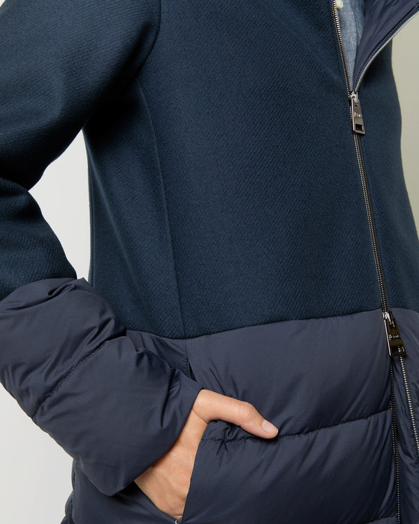 Sid Mashburn Mixed Media Quilted Coat In Navy