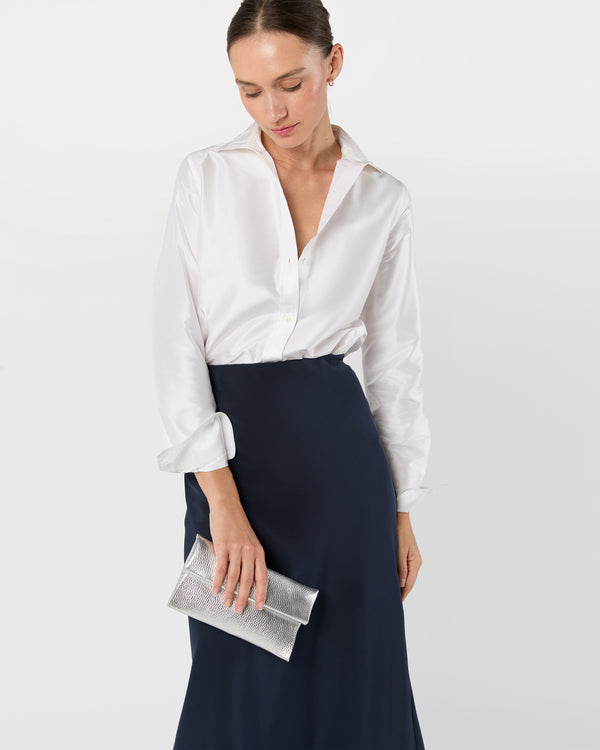 Sid Mashburn Paige Clutch In Silver Leather