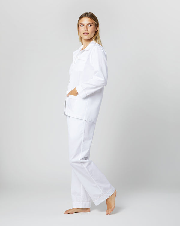 Sid Mashburn Pajama Set In White Poplin/Pink Trim