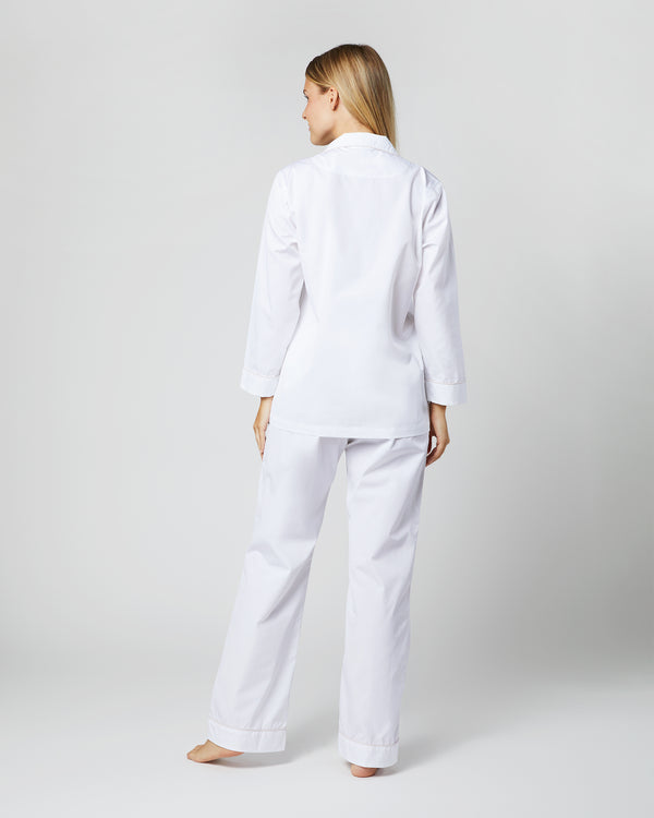 Sid Mashburn Pajama Set In White Poplin/Pink Trim