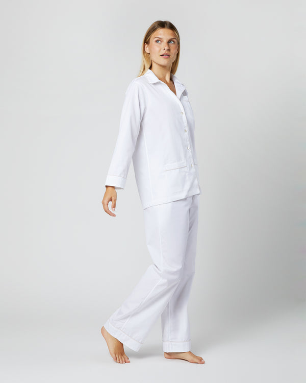 Sid Mashburn Pajama Set In White Poplin/Pink Trim