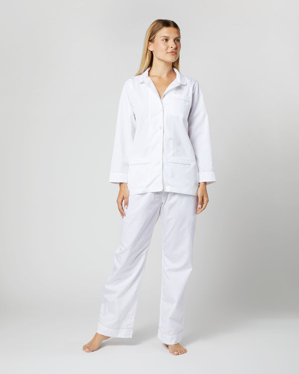 sid mashburn Pajama Set in White Poplin/Pink Trim