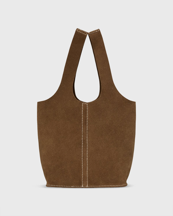 sid mashburn Paola Bucket Bag in Chestnut Suede