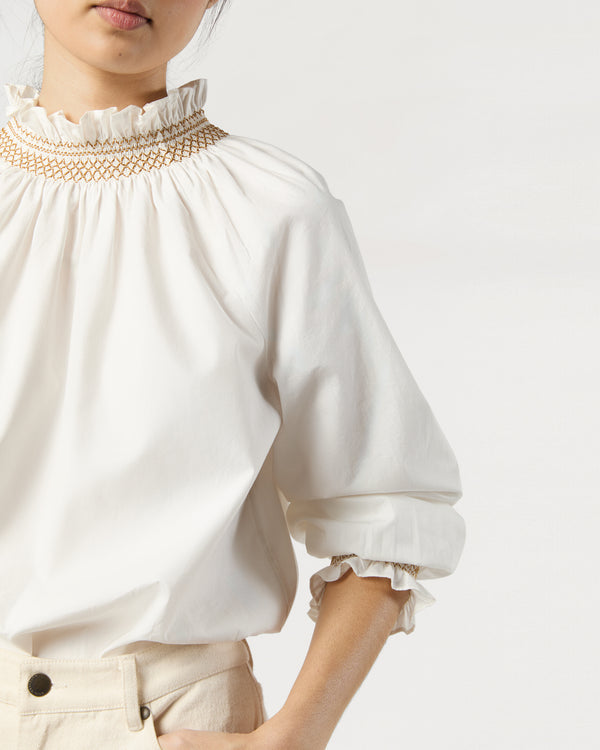Sid Mashburn Phoebe Smocking Top In Ivory Poplin