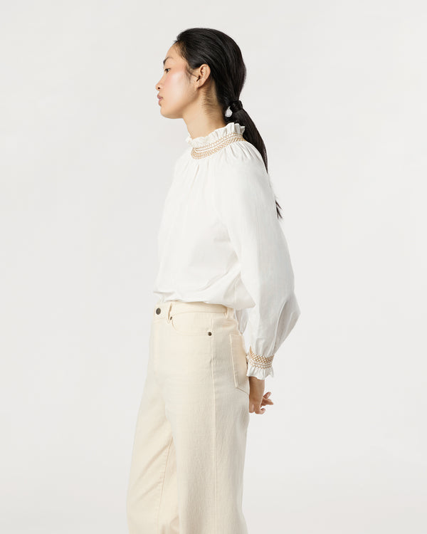 Sid Mashburn Phoebe Smocking Top In Ivory Poplin