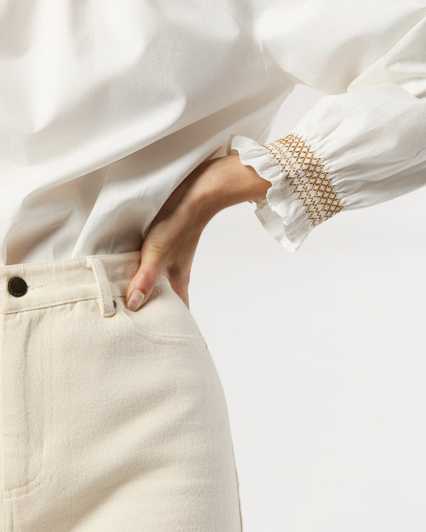 Sid Mashburn Phoebe Smocking Top In Ivory Poplin