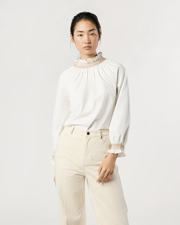 sid mashburn Phoebe Smocking Top in Ivory Poplin