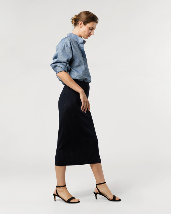 Sid Mashburn Pull-On Skirt In Navy Pinstripe Knit