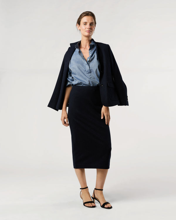 sid mashburn Pull-On Skirt in Navy Pinstripe Knit