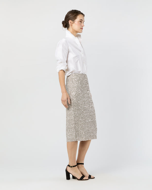 Sid Mashburn Pull-On Skirt In Silver Sequin