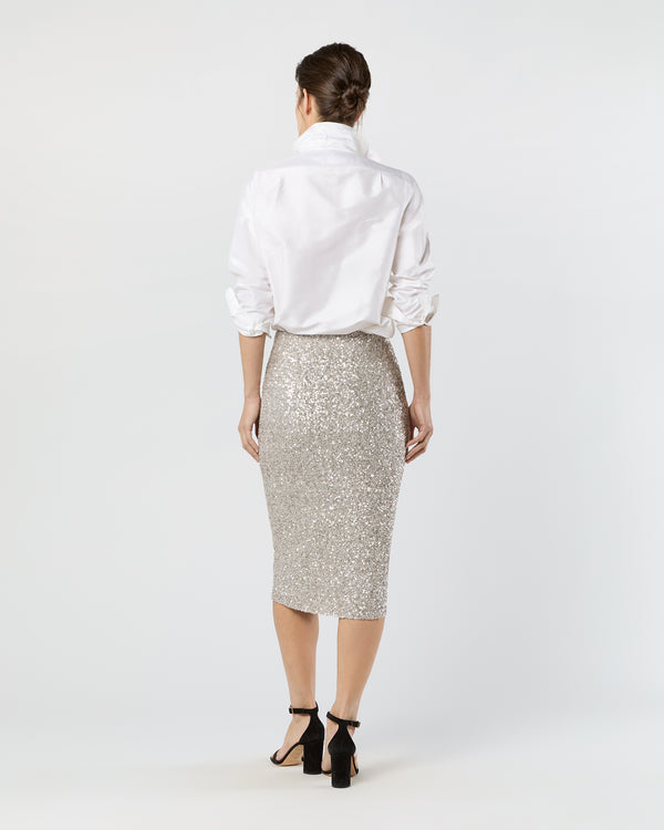 Sid Mashburn Pull-On Skirt In Silver Sequin