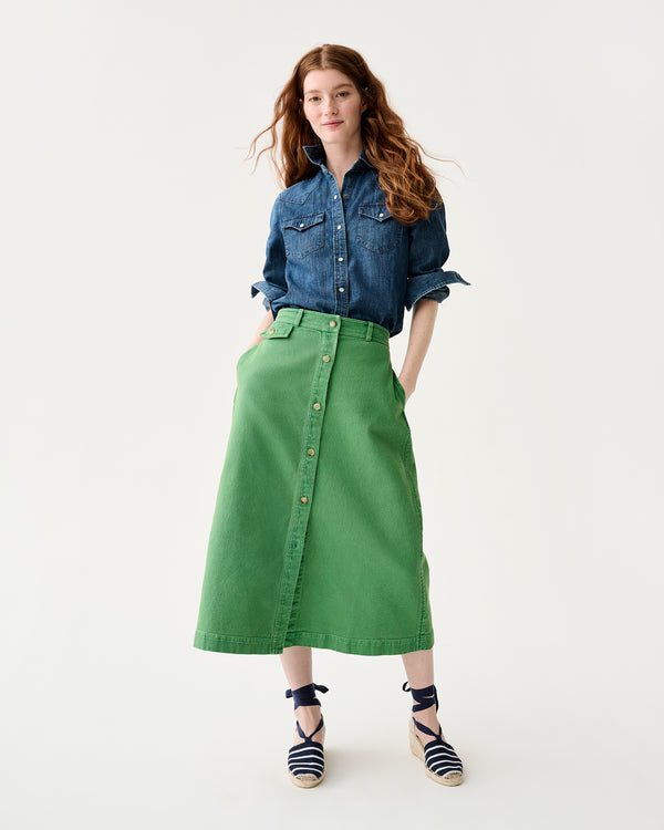 sid mashburn Robin Skirt in Green Stretch Canvas