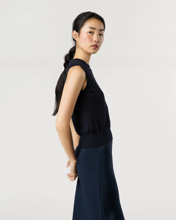 Sid Mashburn Rosie Shell In Deep Navy Cotton/Silk