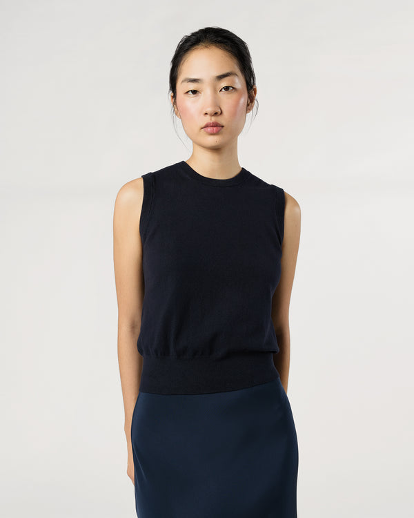 sid mashburn Rosie Shell in Deep Navy Cotton/Silk