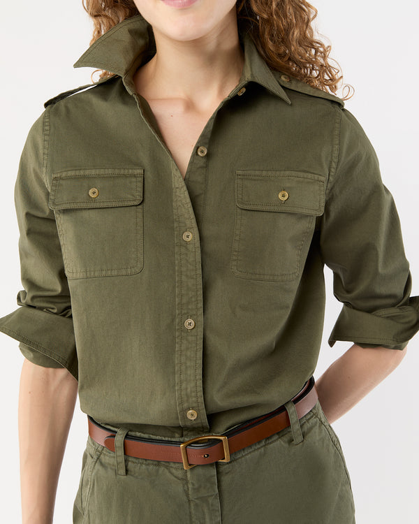 Sid Mashburn Safari Shirt In Olive Stretch Twill