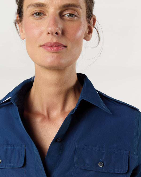 Sid Mashburn Safari Shirt In Petrol Nylon Faille