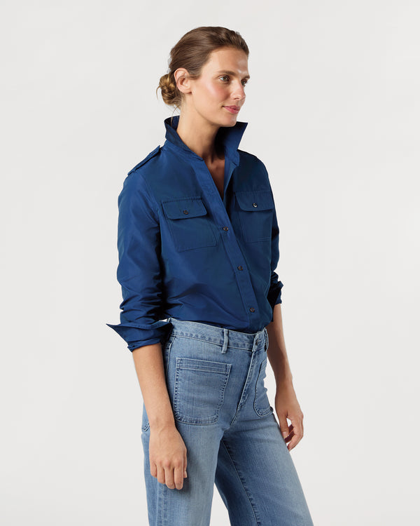 Sid Mashburn Safari Shirt In Petrol Nylon Faille