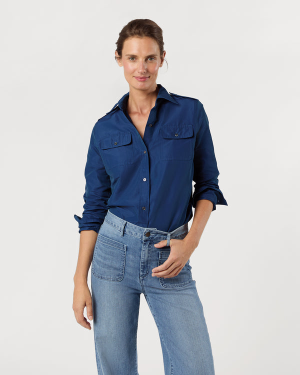 sid mashburn Safari Shirt in Petrol Nylon Faille