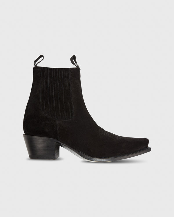sid mashburn Short Cowboy Boot in Black Suede