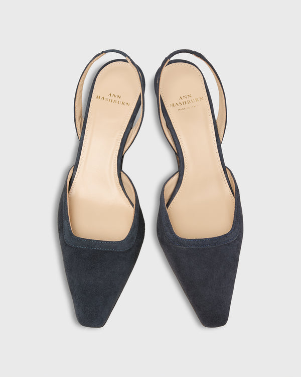 Sid Mashburn Slight Square Slingback In Navy Suede