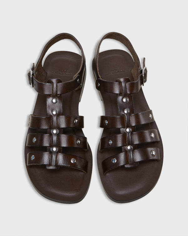 Sid Mashburn Studded Sandal In Chocolate Leather