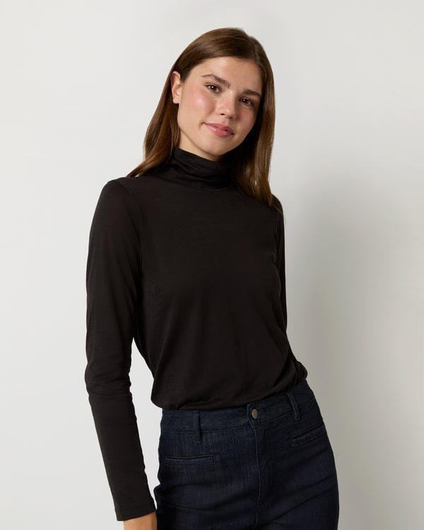 sid mashburn Turtleneck Tee in Black Pima Cotton